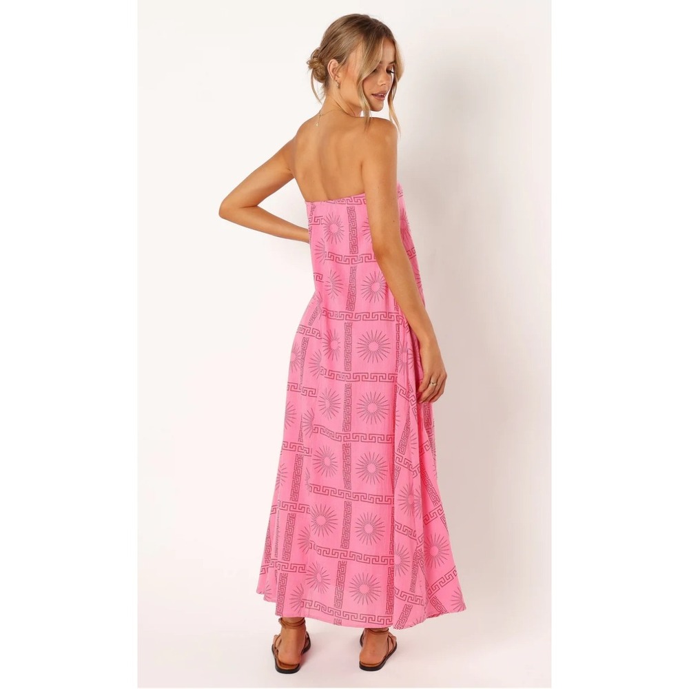 Petal & Pup Soph Strapless Maxi Dress Womens Size S Pink Red Geometric Sun Print - Picture 6 of 6